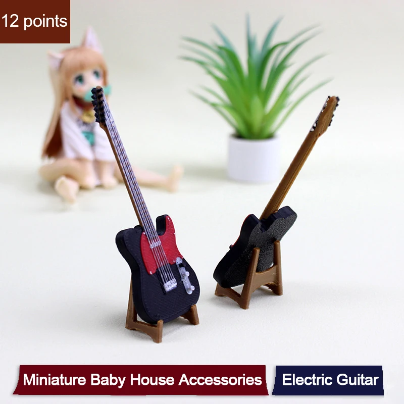 1:12 Dollhouse Miniature Electric Guitar Ornaments Doll Home Simulation Instrument Toy Micro Scene Photo Props