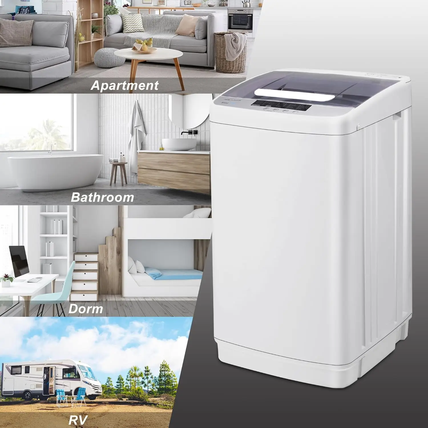 Washer Machine, Portable Washing Machine, 1.7 Cu.Ft.Laundry Washer Spin with 10 Wash Programs& LED Display& Built-in Drain Pump,