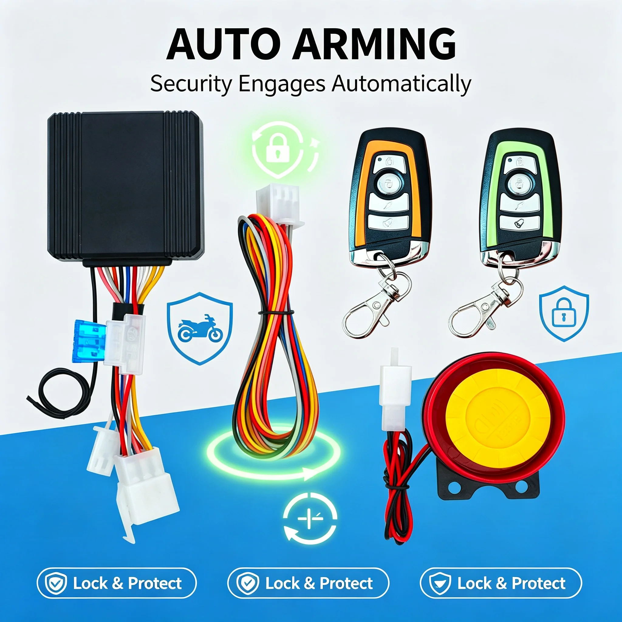 New Multifunctional Motorcycle Anti-Theft Alarm with Automatic Defense, Ignition and Shutdown, Silent Dual Flash Steering Prompt