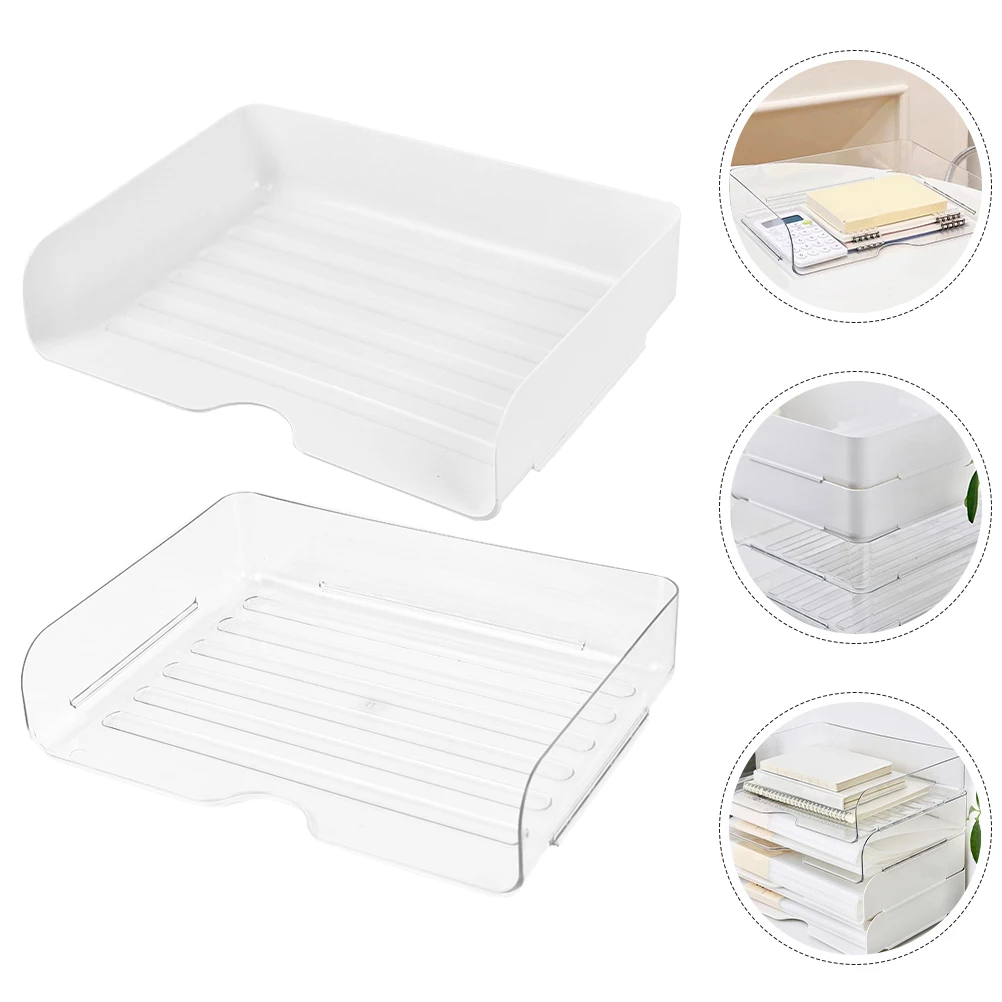 

4 Pcs Multifunctional File Storage Tray Clear Serving Desktop Box Office Organizer for Paper