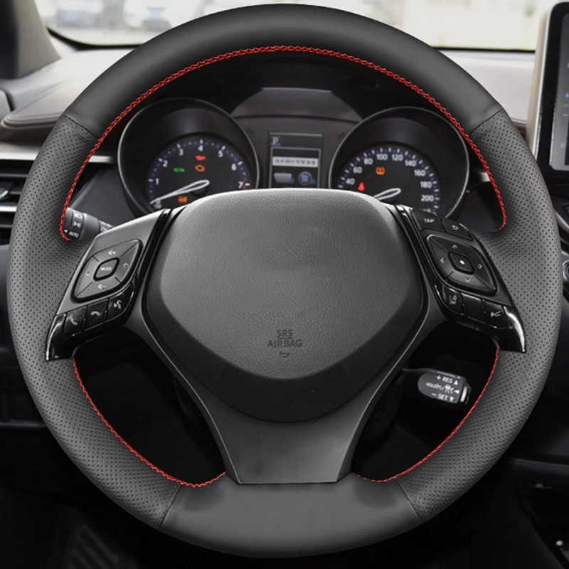 Black Artificial Leather Braid Car Steering Wheel Cover For Toyota C-HR CHR 2016 2017 2018 2019 Izoa 2018 2019 Car Accessories