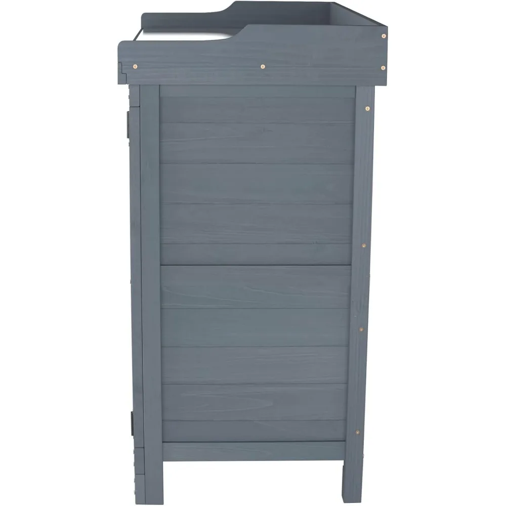 Outdoor Garden Patio Wooden Storage Cabinet Furniture Waterproof Tool Shed with Potting Benches Outdoor Work Station Table