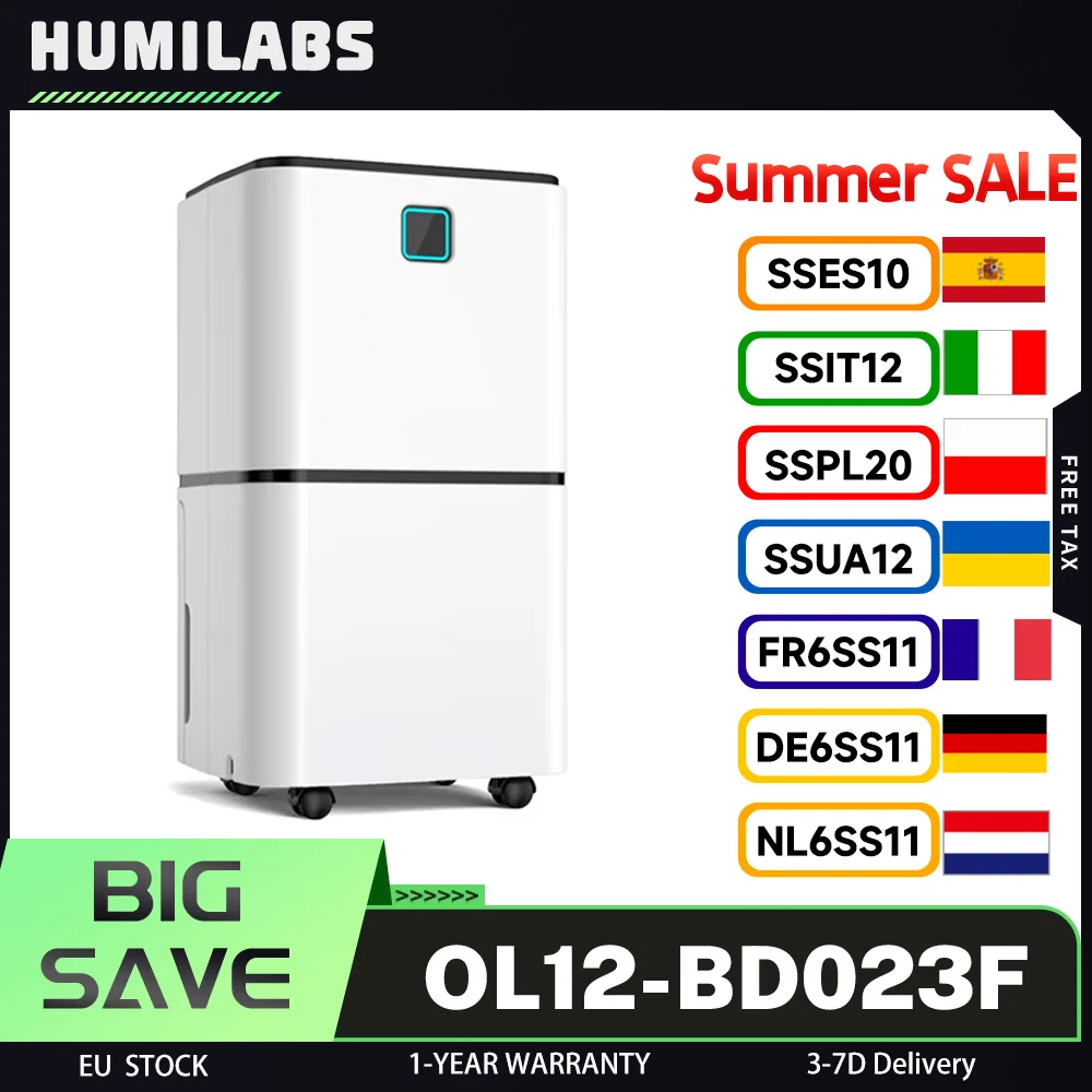 Déshumidificateur portable HUMILABS OL12-BD023F, 3 modes, dégivrage automatique, minuterie de 12 heures, capacité de déshumidification de 12 L, 15-25 ㎡   Portée