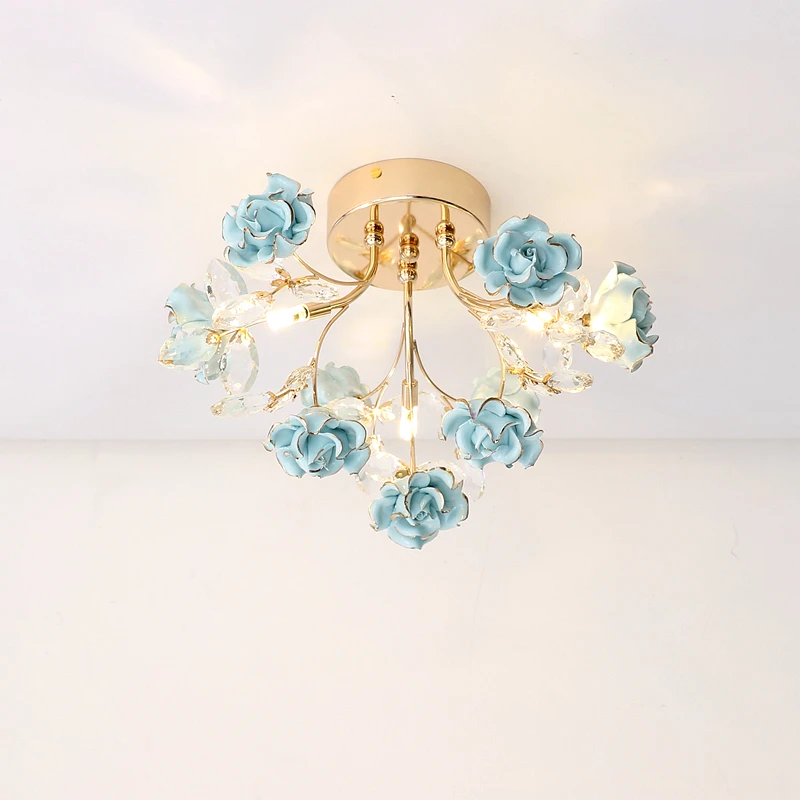 French Romantic Flower Ceiling Light with Innovative Design LED Crystal Ceiling Chandelier for Girls Children's Room Decor Items