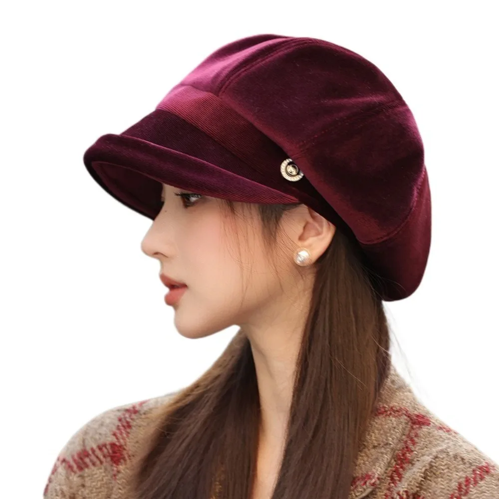 

British Style Thicken Beret Hat High-end Sense Soft Octagonal Cap Painter Cap Autumn Winter