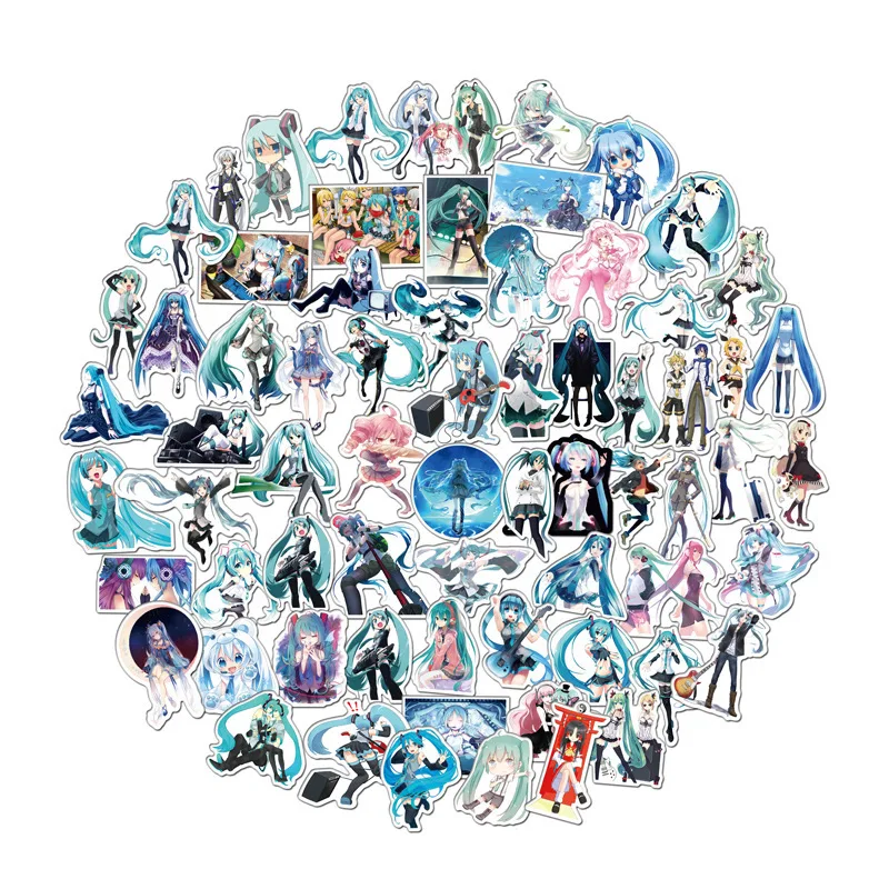 100pcs New Style Non-repetitive Two-dimensional Cute Hatsune Miku DIY Waterproof Graffiti Stickers