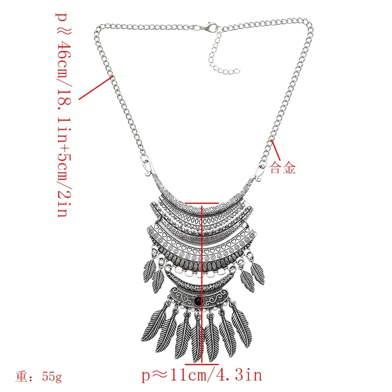 Pendant Women Necklace Bohemian Ethnic Alloy Leaves Tassel Vintage Carved Charms Chians Necklace Statement Necklace Female