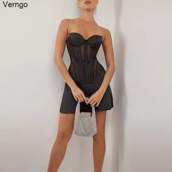 Verngo-Vestidos femininos de baile sexy curto, vestidos de festa sem mangas, mini vestido cetim preto, vestido de festa de aniversário, querida, 2023