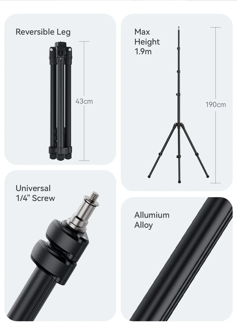 オリジナル Ulanzi TT43 1.9 メートルアルミライトスタンド三脚可逆脚 6 キロ最大負荷 LED ライトプロジェクターフラッシュソフトボックス