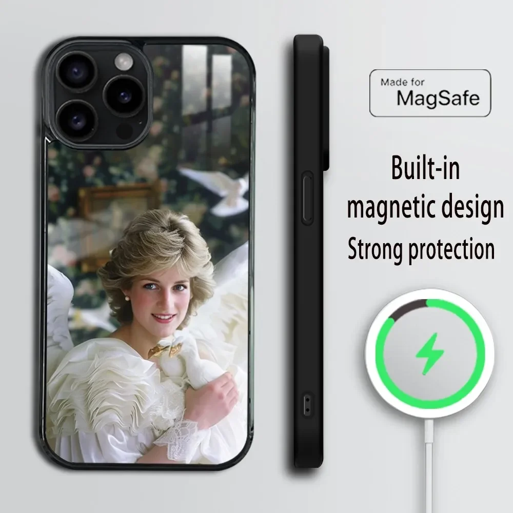 Princess Diana France Phone Case For iPhone 16 15 14 13 12 11 Pro Max Plus Mini Magsafe Mirror Wireless Magnetic Cover