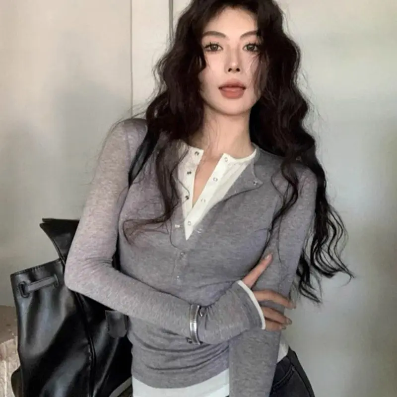 2025 New Summer American Style Hot Girl Slim Fit Long Sleeve Base Shirt Women's Versatile Shoulder Level T-Shirt Casual Style
