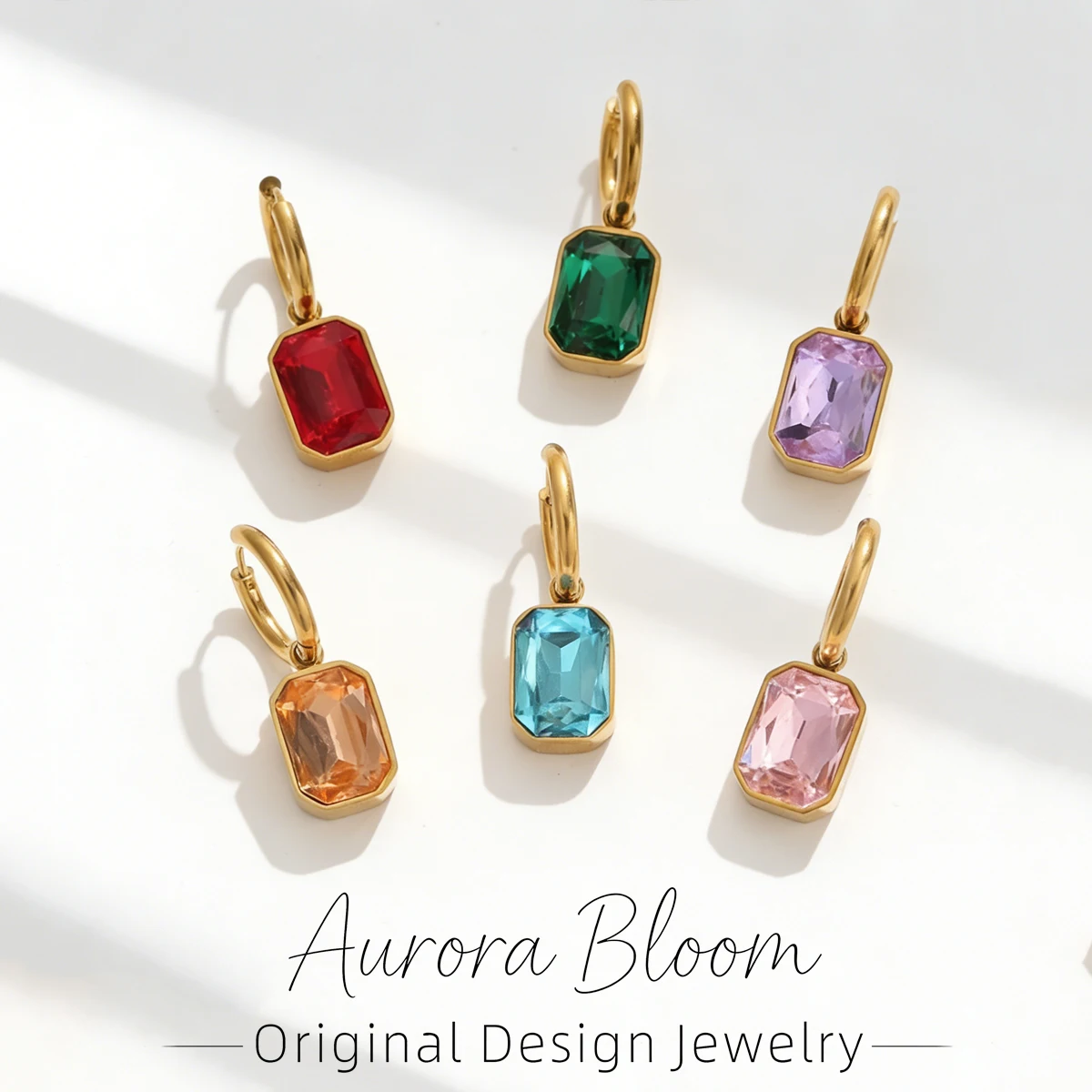 

AURORA Fashion Large Square Zircon Charm Hoop Earrings For Women’s Vintage Stainless Steel Earrings Women’s Jewelry Decoration