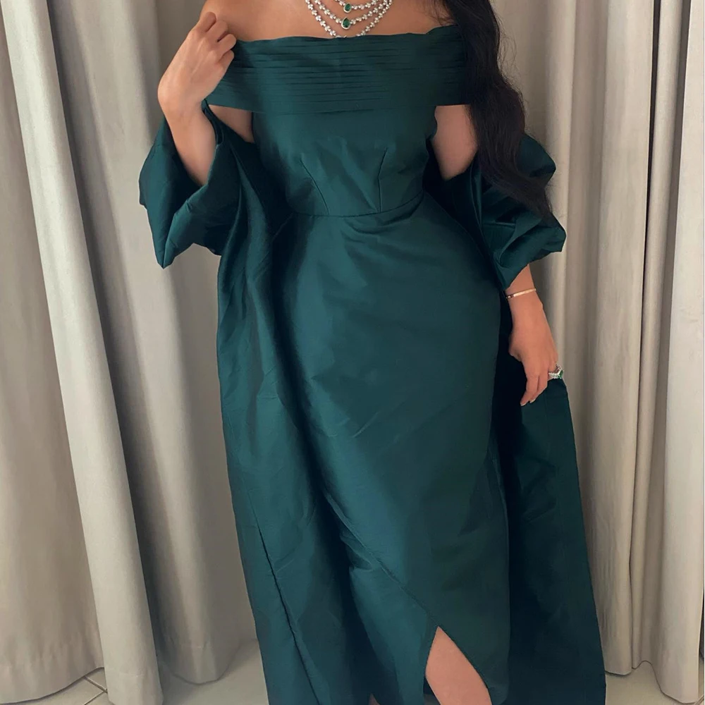 

Temperament Pleat Boat Neck Ankle Length Front Slit Straight Vestidos De Fiesta Jersey Off The Shoulder Shawl платье вечернее