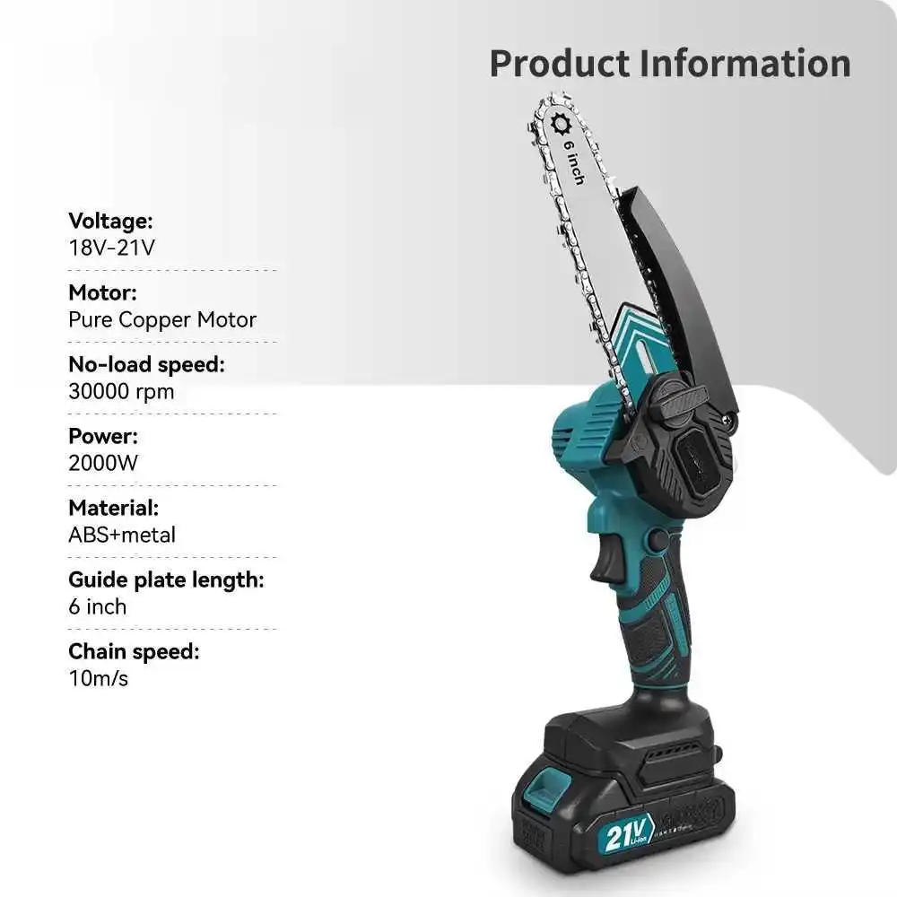 6 Inch Cordless Chainsaw, 30000RPM High Performance – Garden Woodworking Cutting Tool, Compatible with 21V Battery (Tool Only)