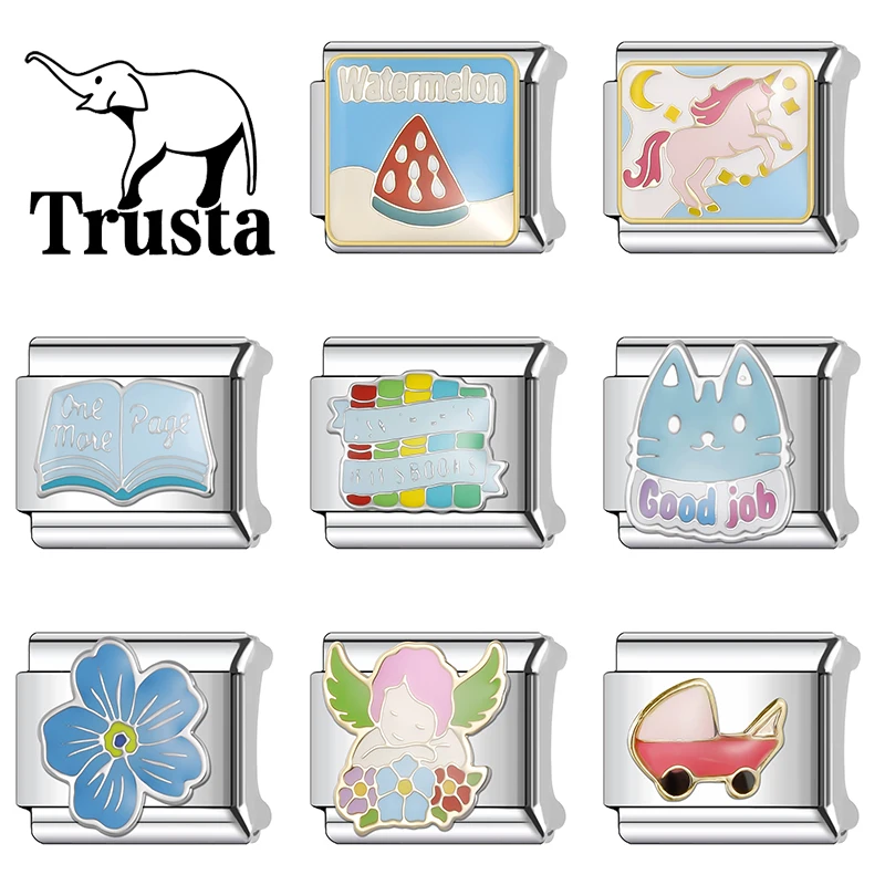 Trusta Cute Watermelon Pony Pattern Italian Bracelet Charms Bracelet Stainless Steel Accessories Silvery DIY Making Fashion N759