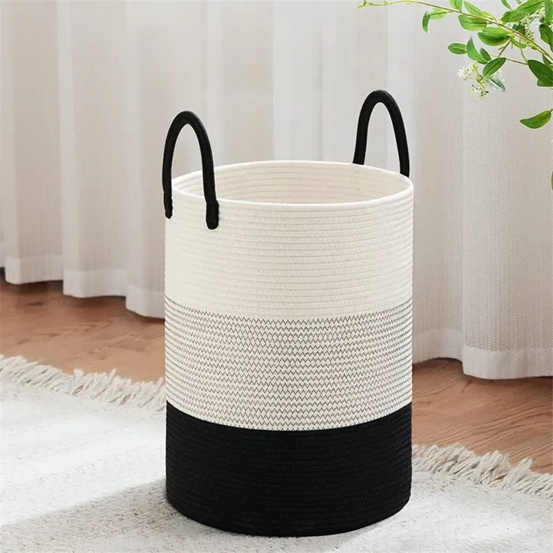 Strong Laundry Basket, Cotton Rope Storage Basket, Dirty Clothes Bucket, Household Goods Kids Toys Sundries Woven Basket