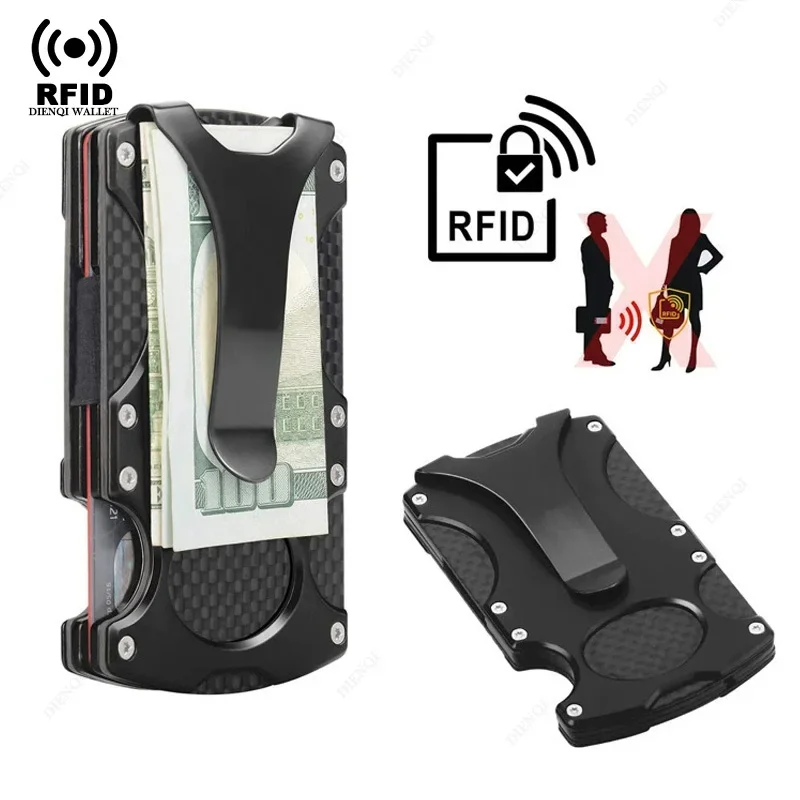 ที่ใส่บัตรเครดิตแบบป้องกัน RFID สำหรับผู้ชาย ที่ใส่บัตรประชาชน กระเป๋าสตางค์มินิมอลสุดหรูสำหรับผู้หญิง คลิปหนีบบัตรอะลูมิเนียมป้องกันการโจรกรรม ของขวัญสำหรับสามี