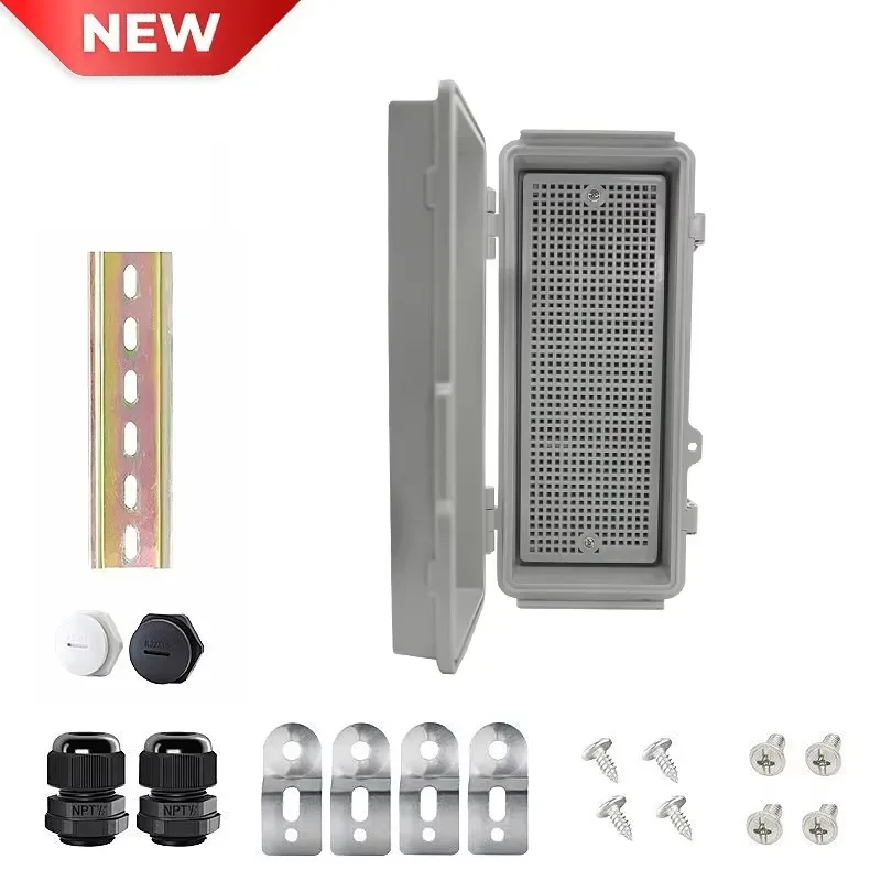Gray Hinged Cover Premium ABS Plastic Enclosure 260x110x70mm Electrical Distribution Box with DIN Rail Baseboard And Wall Bracke