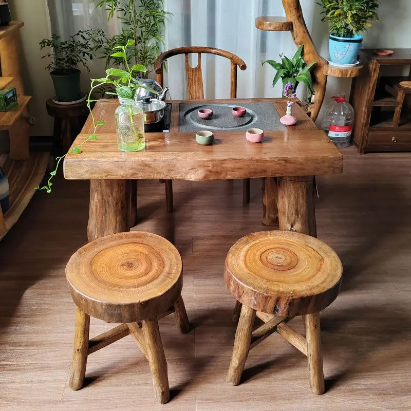 

Living room small tea table household tea table and chair combination solid wood retro