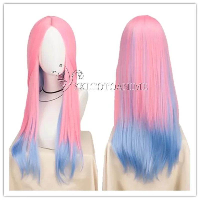 

a7d@Anime Alien Stage Mizi Cosplay Costume Wig Dark Blue Dress Pink Blue Long Hair Gloves Stockings Belt Set Uniform for Christm
