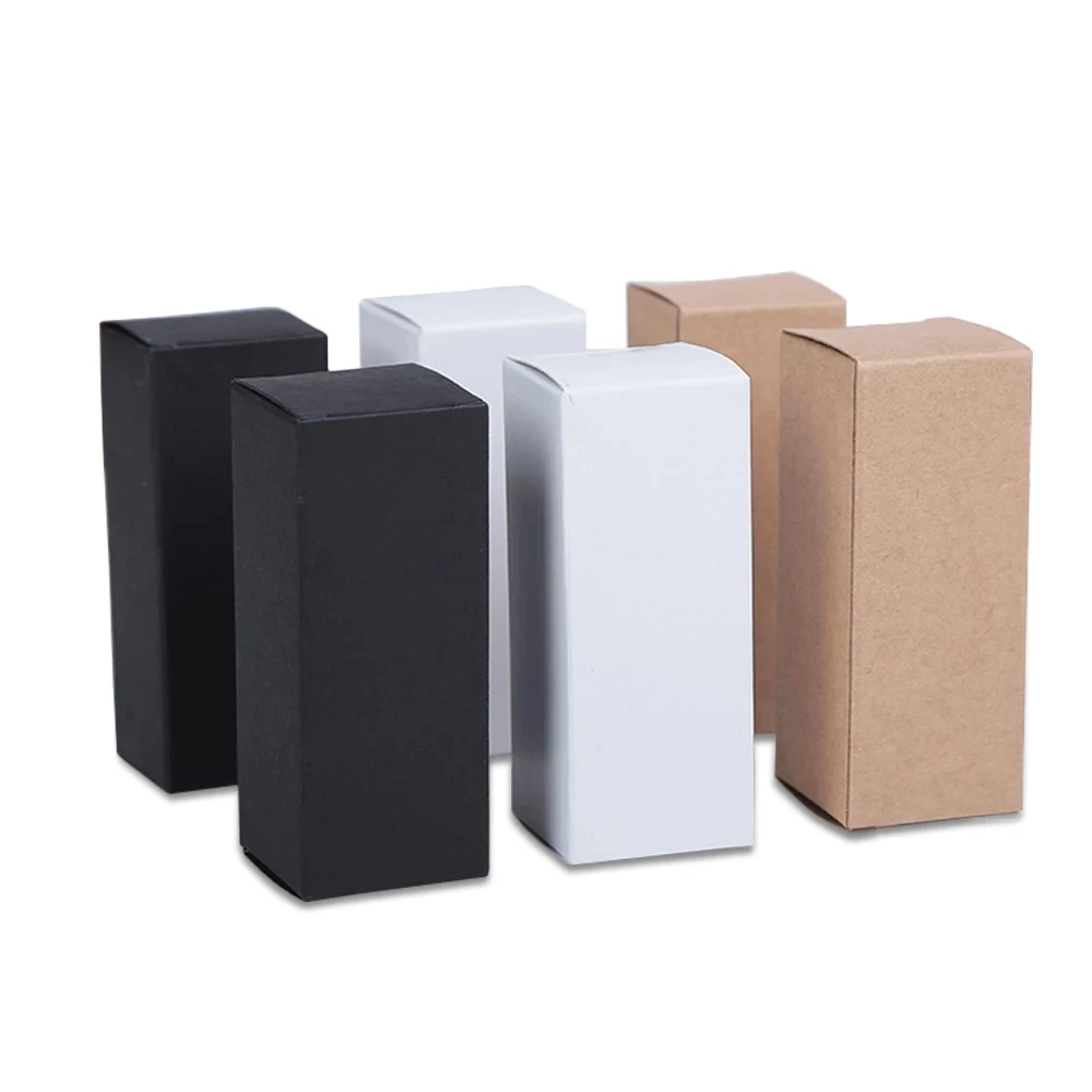 100pcs 10ML to 100ML 18MM Rubber Head Dropper Essential Oil Bottle Packaging Box Cosmetics Kraft Carton White Black Paper Box