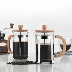 350/600ml Stainless Steel Pressing pots Food Grade Press type Wooden handle Maker French Transparent Press for Coffee and Tea