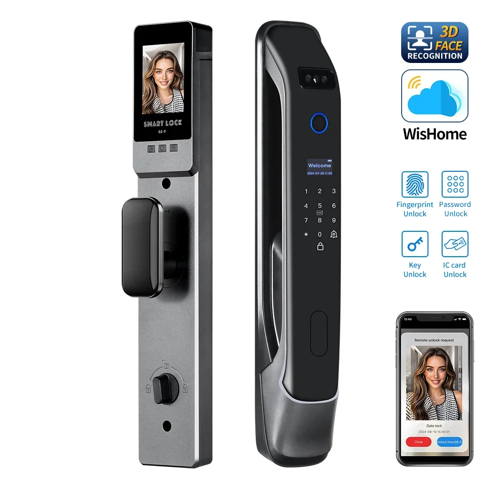 3D Face Recognition Smart Door Lock Automatic Biometric Rfid IC Card Wifi Wishome APP Security  cam era Fingerprint Digital  Loc