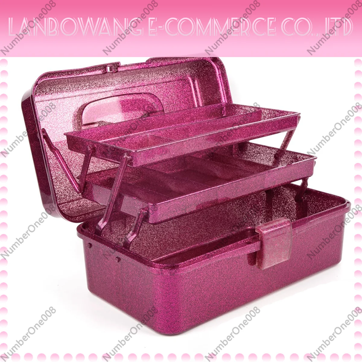 

Y02AGlitter Pink & Craft Tool Storage Box,3-Layer Stackable Carry Tackle Box Sewing Box Organizer for Art