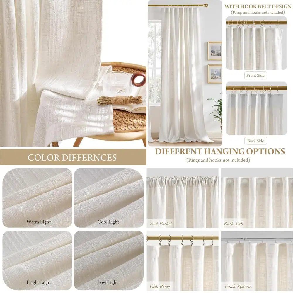 

Натуральная льняная смесь занавесок в стиле бохо, фермерский дом, 2 панели, полупрозрачные светофильтрующие шторы с вертикальной полосатой вышивкой