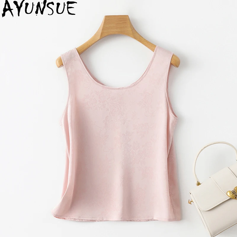 AYUNSUE 92% Genuine Mulberry Silk Women's Tanks 2024 New Womens Summer Clothes Sleeveless Tank Tops Women Топ На Бретелях