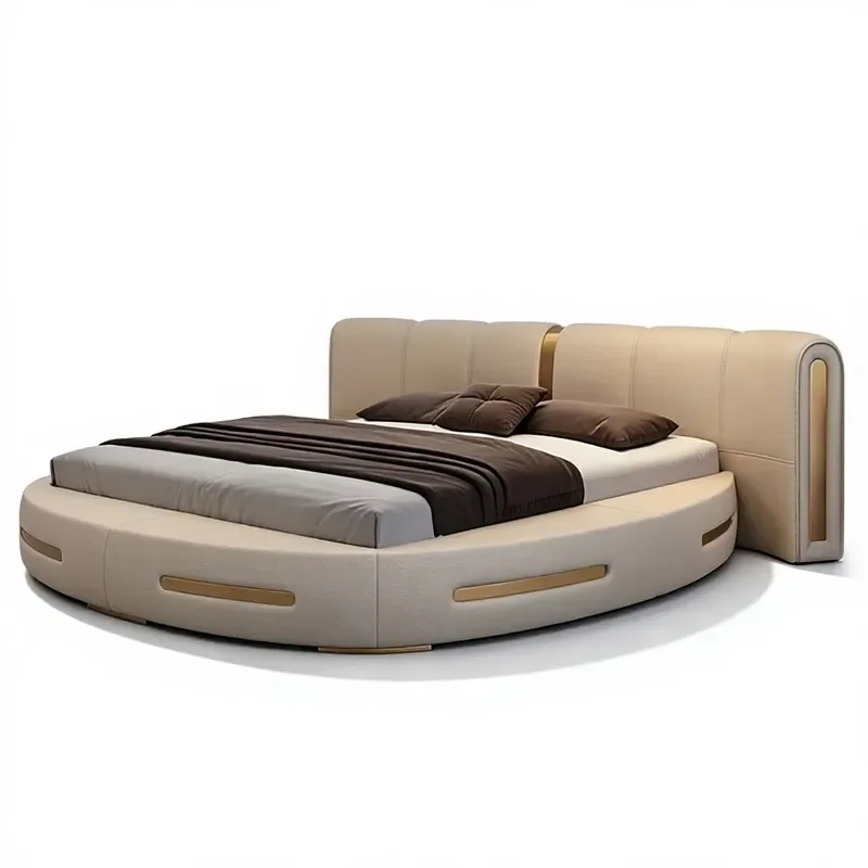 Luxury Hotel Bedding Set High End Leather Queen Bed Modern Home Wooden Model Gray