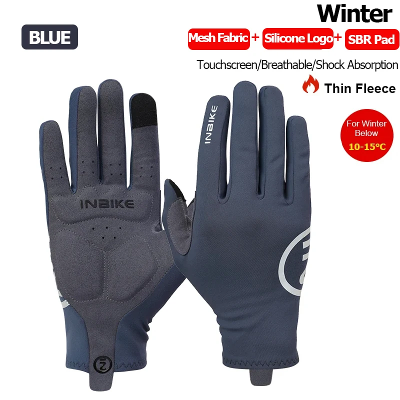 INBIKE 2024 Fahrradhandschuhe, gelpolstert, für Herren, Herbst und Winter, Fleece, Rennradhandschuhe, MTB, Vollfinger-Touchscreen, Fahrradzubehör