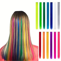 13 Colors Colorful Party Highlight Clip in Straight Hair Extensions for Girls 22 Inch Y2K Multi-Color  Hair Synthetic Hairpieces