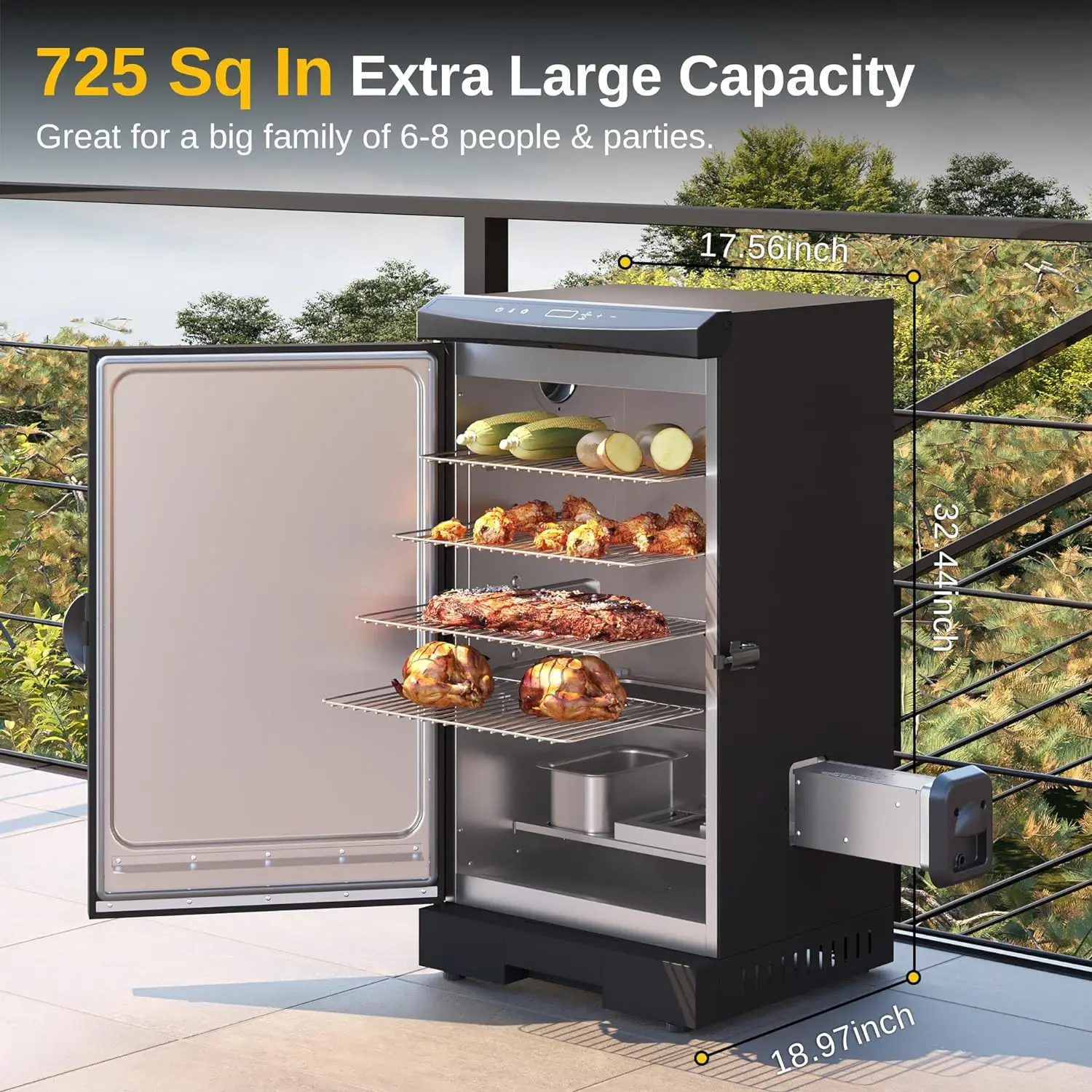 30 "Elektrische Roker Met Zijhouten Chiplader, 725 Vierkante Centimeter, Extra Lange Consistente Rokende Rokers Met Digitale Controle