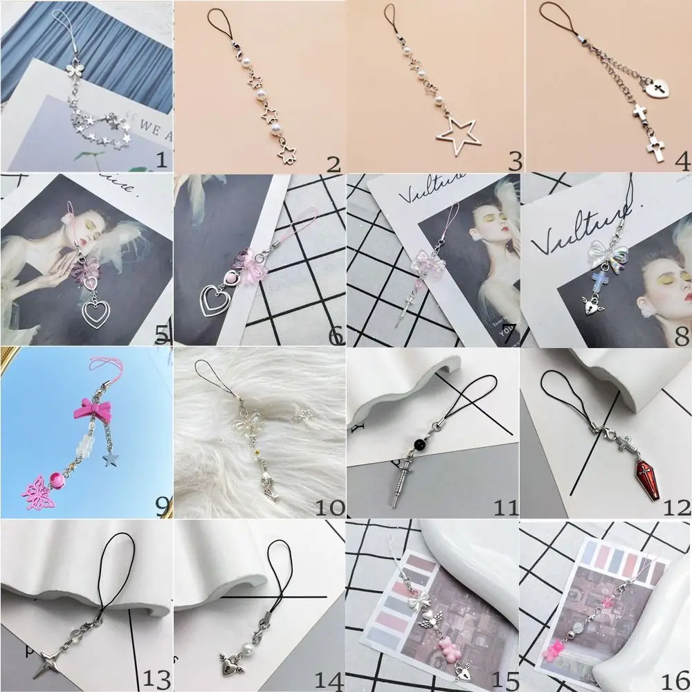 Phone Accessories Bag Charms Phone Lanyard Keys Strap Y2k Star Phone Charms Phone Pendant Cool Girl Pink Chain Cellphone Strap