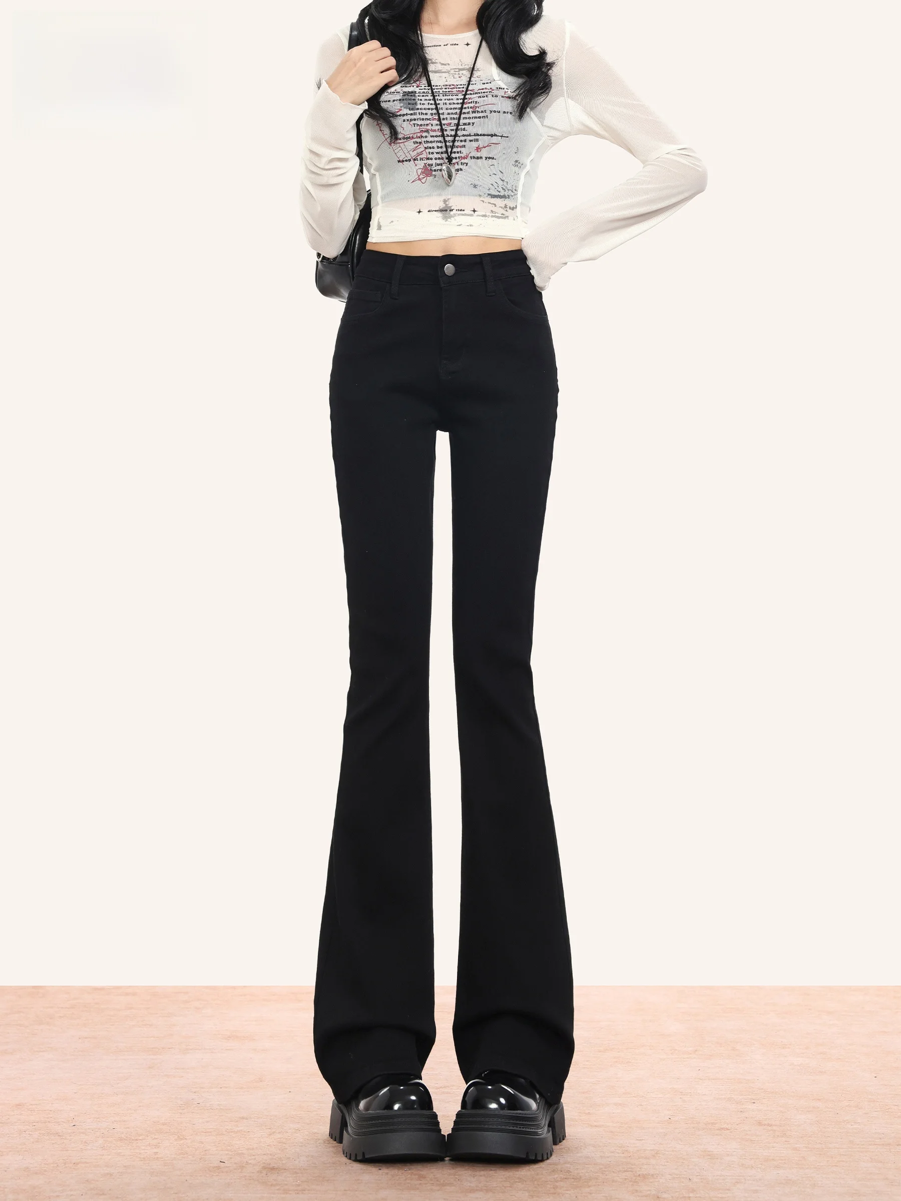 

High Waist Bell Bottom Denim Jeans Women's Slim Fit Elasticity Fashionable Bootcut Pants Casual Wear Autumn Season Cotton Pol...