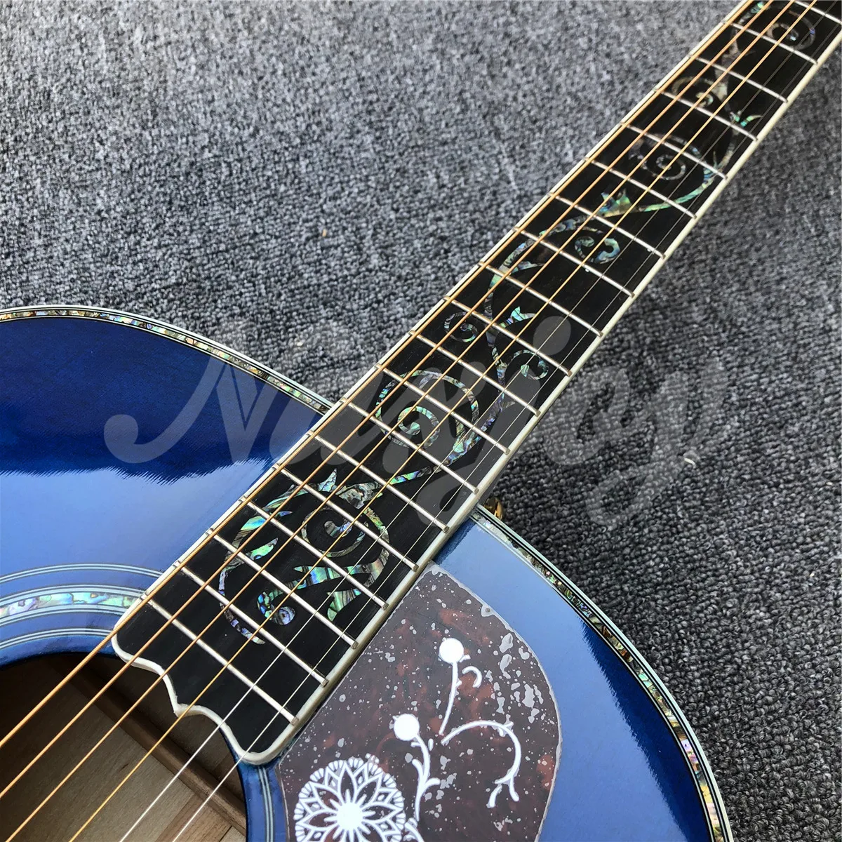 43 Inches Blue Solid Spruce J200 Acoustic Guitar Abalone Ebony Flame Maple Body Electric Guitarra