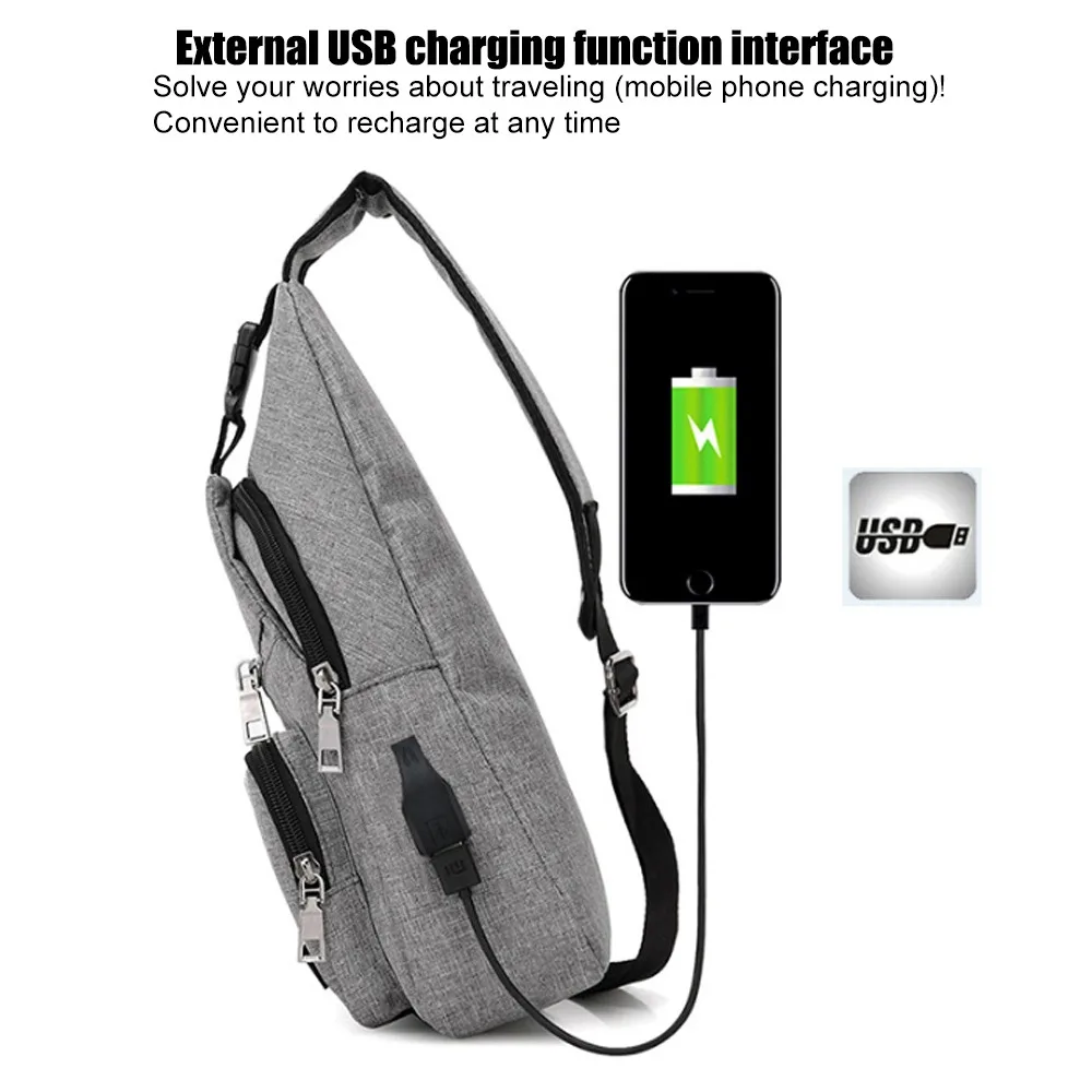 Men Anti Theft Chest Bag Shoulder Bags Short Trip Messengers Bags Men\'s Leather Sling Pack USB Charging Crossbody Package