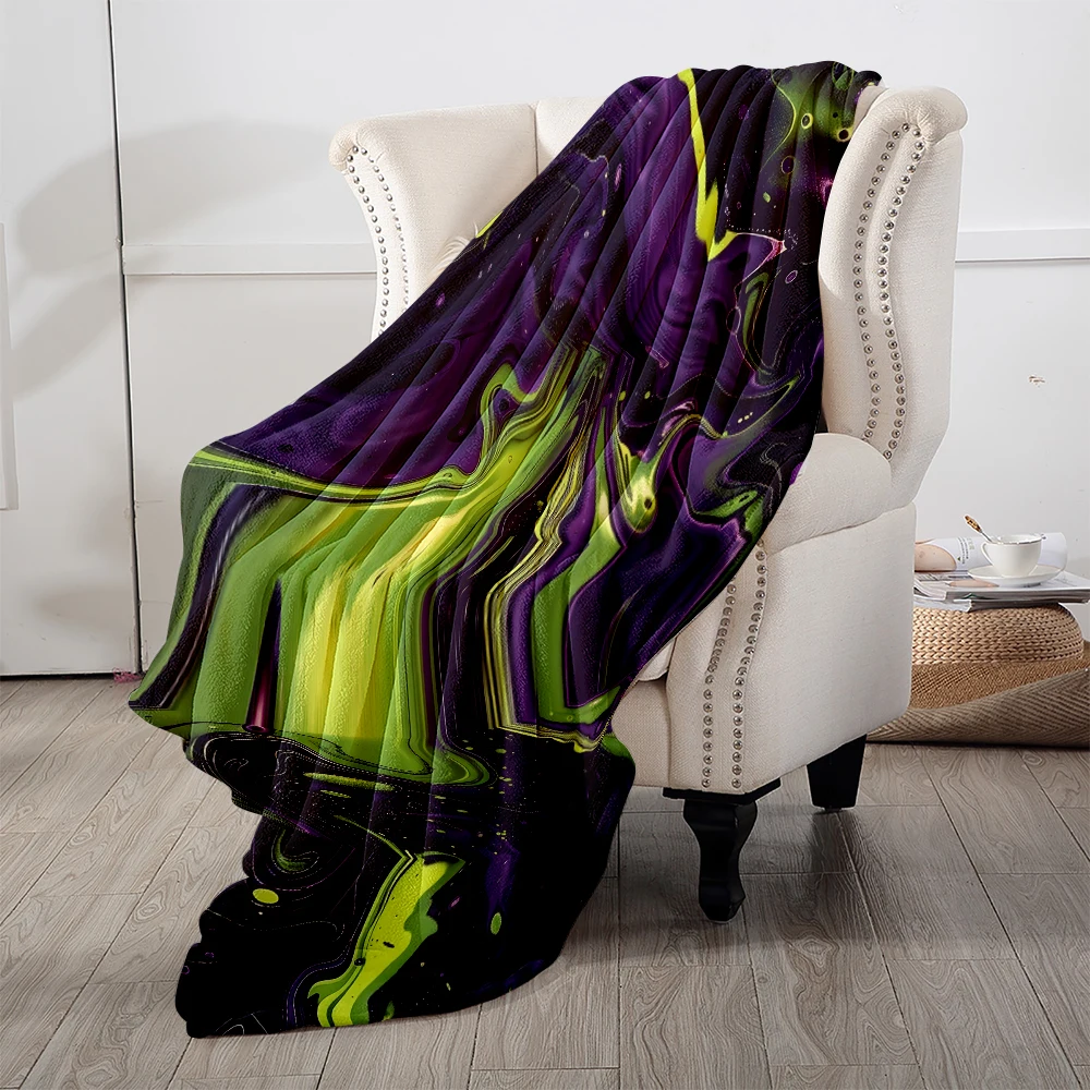Purple Green Fluid Marble Super Soft Flannel Blanket Fuzzy Warm Throw Blanket for Bed Couch Cozy Plush Bed Cover All Season