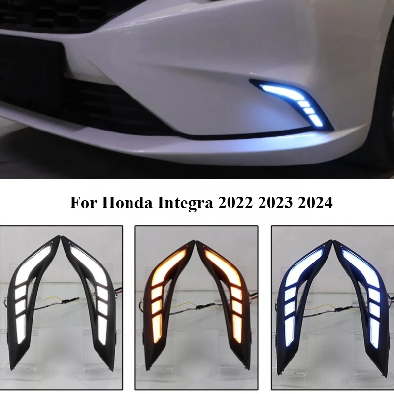 For Honda Integra 2022 2023 2024 Car Led Daytime Running Light Front Bumper Driving Fog Lamp DRL Dynamic Turn Singal Night Blue