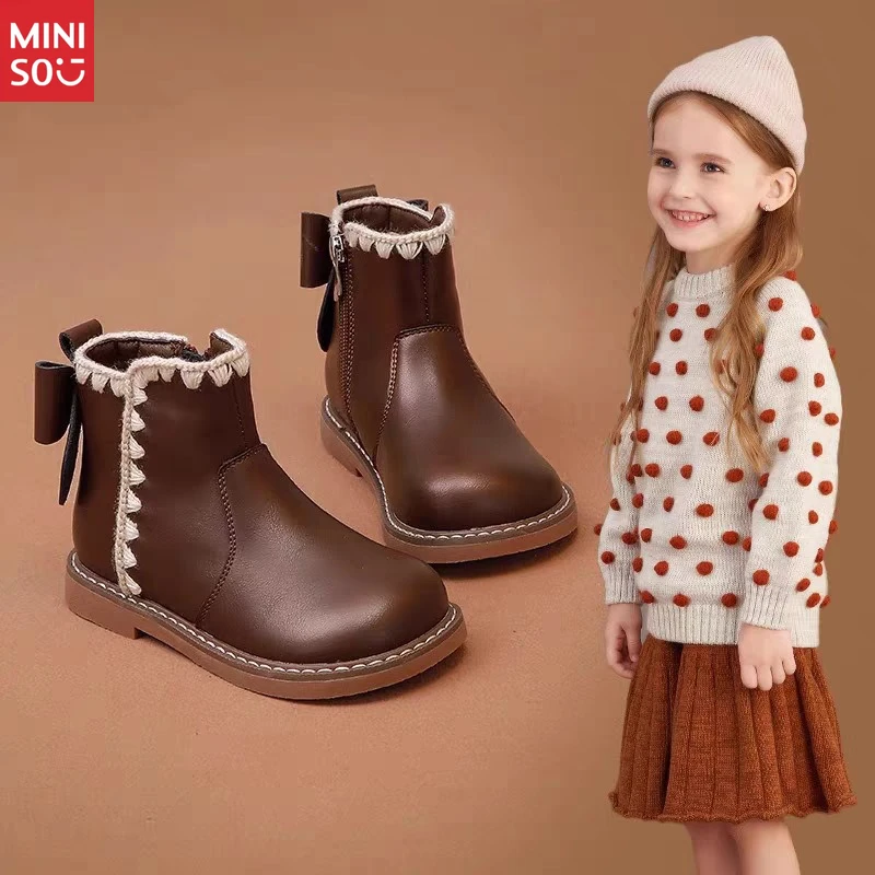 Miniso 2025 Botas de cano curto princesa para meninas – estilo Martin para outono/inverno, sapatos infantis e para meninas