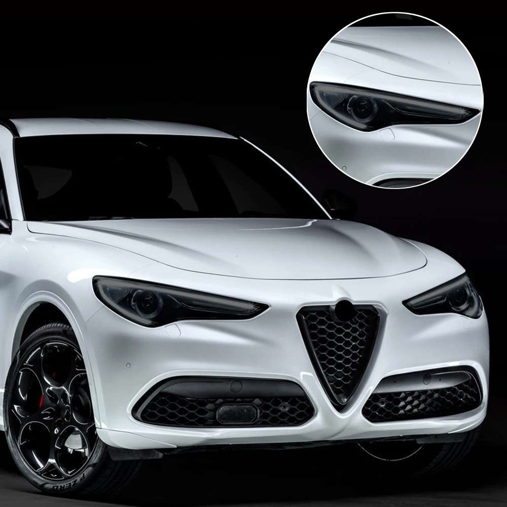 For Alfa Romeo Giulia Stelvio Junior Tonale Car Headlight TPU PPF Protective Film Smoke Black Pre Cut Anti-Scratch Vinyl Film