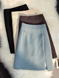 ZOKI Skirts Women High Waist Wrap Hip Basic Side Slit Work Wear A-line Elegant Mini Skirt Slim All-match Chic Trendy Simple Hot