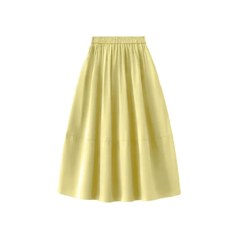 2026 New Summer Women's Ice Silk Midi Skirt, High Waist Flowy Tiered A-Line Umbrella Skirt with Pockets