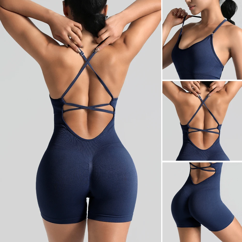 Sexy Bodycon Tank Yoga Jumpsuit Shorts One-Piece Sports Romper