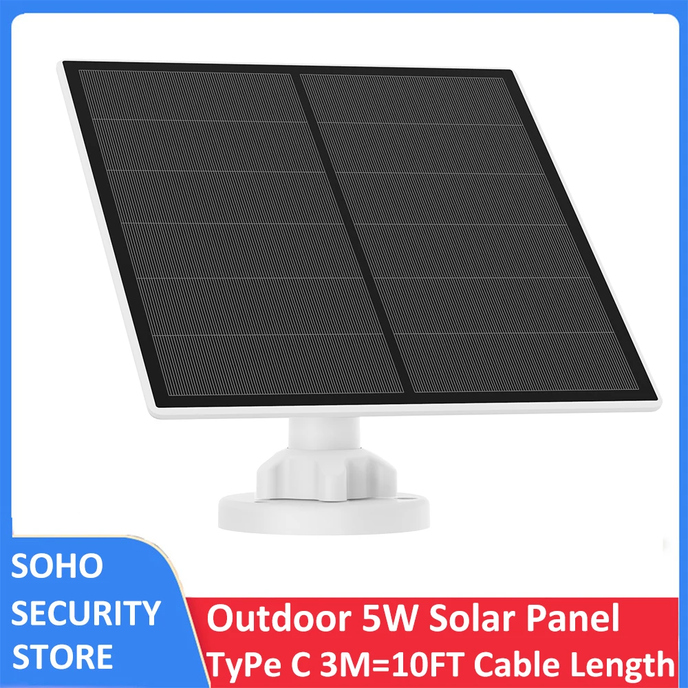 5W 3M 10FT Cable Length Rechargeable Battery Cameras Power Bank Solar Panel with Micro USB or Type C Connector