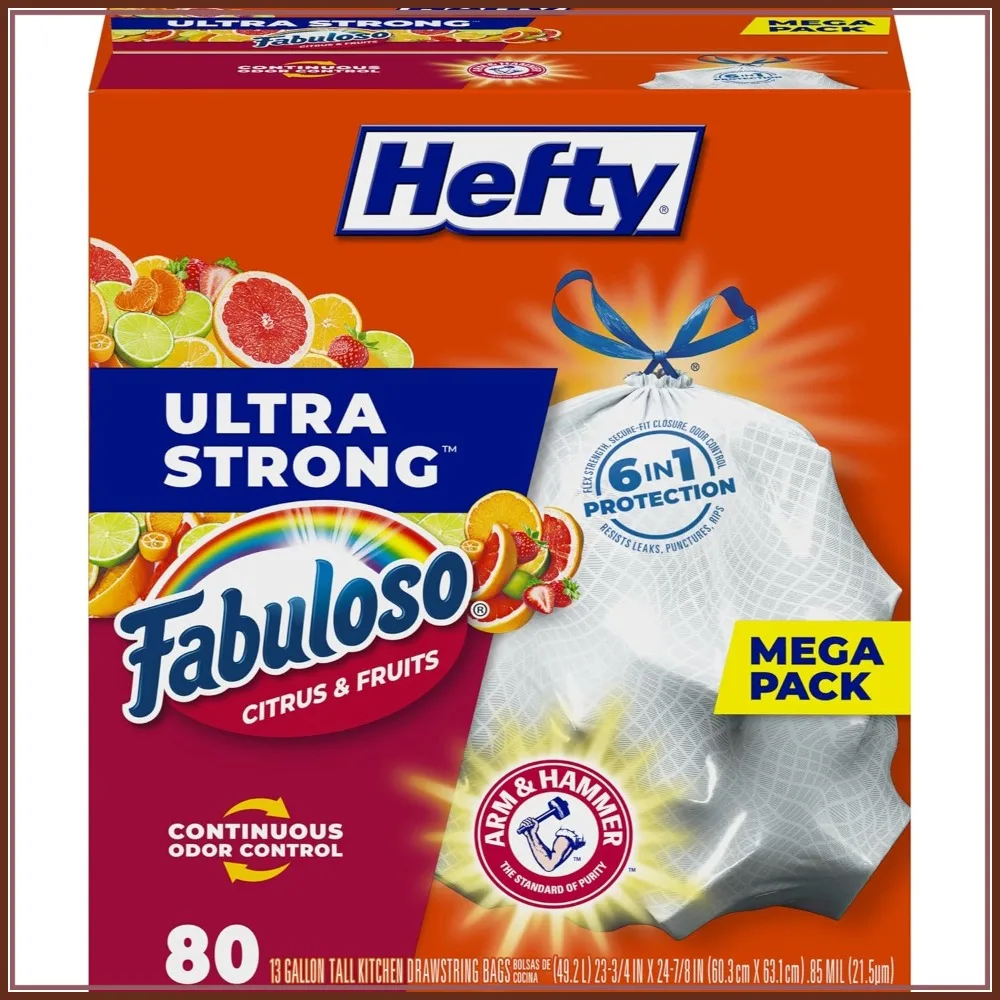 

13 Gallon Tall Kitchen Trash Bags, White, Citrus & Fruits Scent, 80 Count