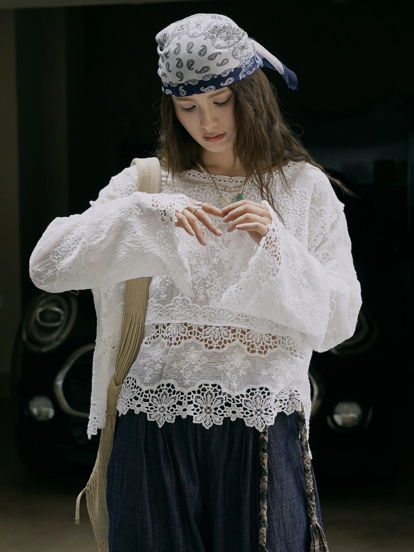 JHJN Losse Nieuwe Franse Stijl Temperament kant 100% Katoen Wassen Driedimensionale Hol Zachte Ademende Top Voor Vrouwen