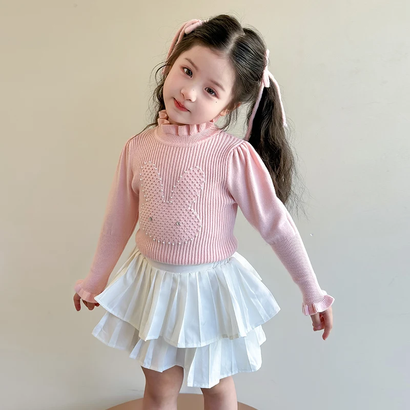 

Baby Girls Top Winter Kids Warm Thickening Sweater Children Puff Sleeve Bonney Bottom Shirt 2-9Y Girl Casual Cute Base Clothing