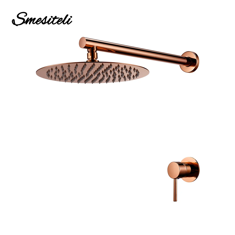 

Bathroom Faucet Rose Gold Shower Set Wall Mounted 8/10/12 Inch Rainfall Mixer Shower Head Combo With Valve kit